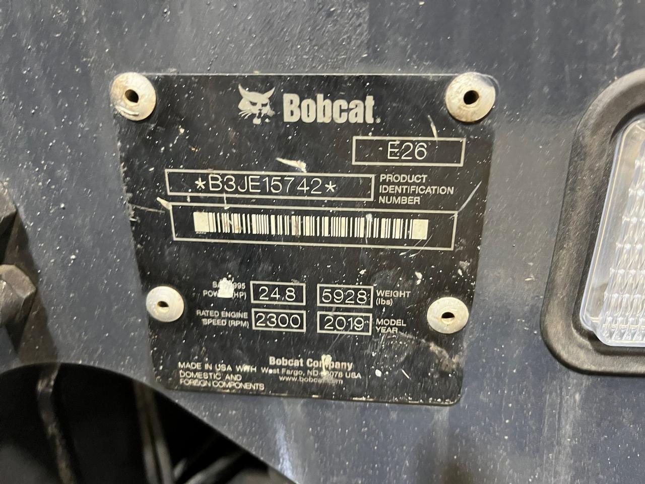 2019 Bobcat E26 Mini Excavator