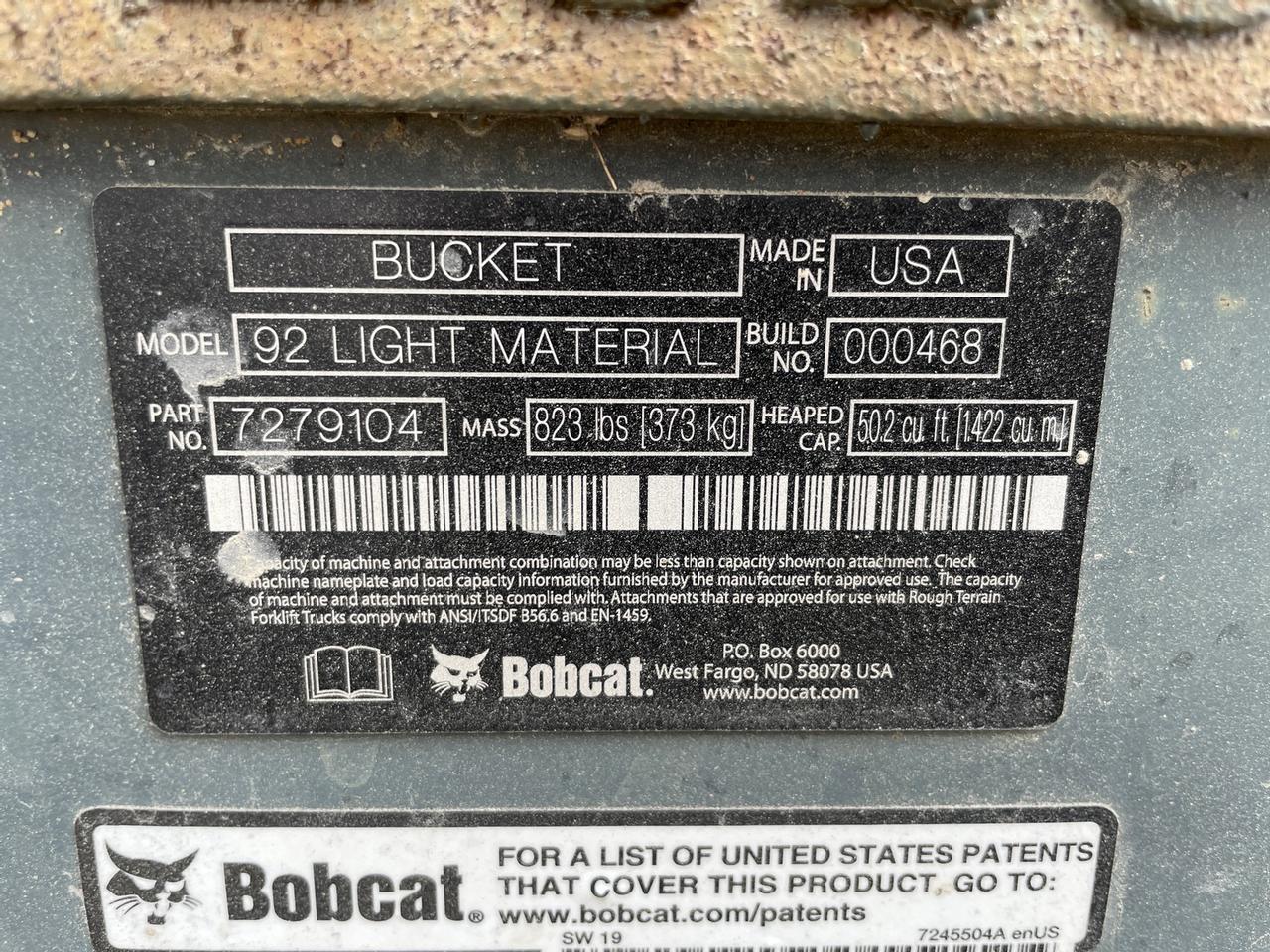 Bobcat 92" Light Material Bucket