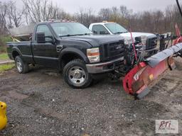 2008 Ford F-250 XL Super Duty pickup, 8ft box, A/C, 4WD, salter, Western plow, connect battery,