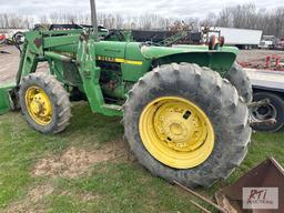 John Deere 2350 tractor, loader, GP bucket, lift arm, draw, PTO, 1 remote, diesel, 8413 hrs, key is