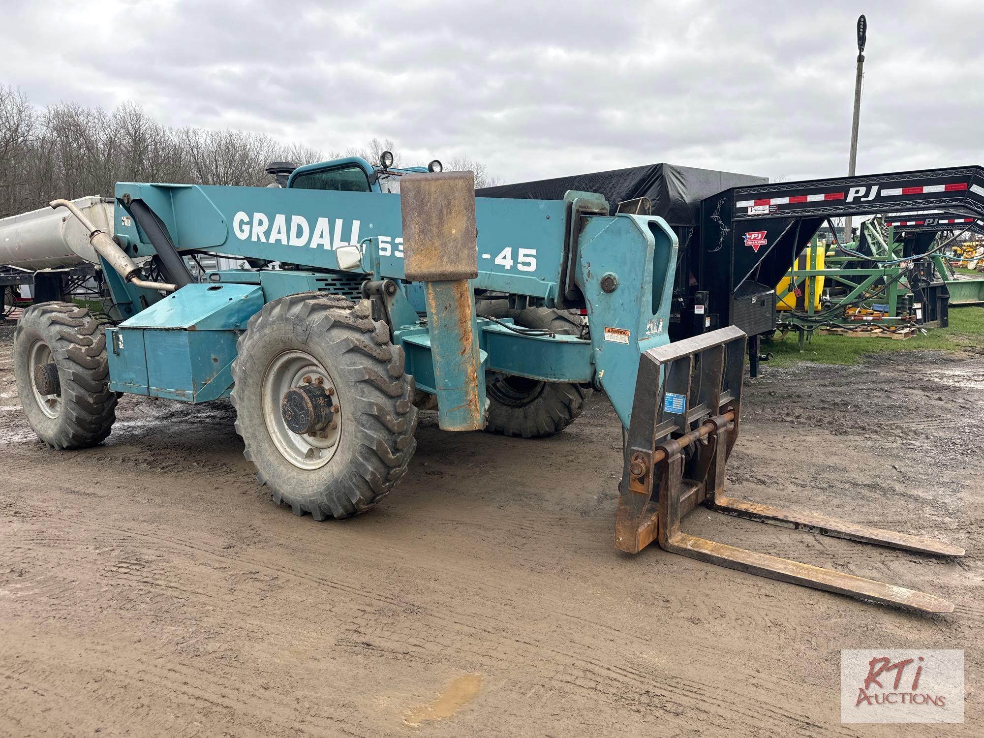 Gradall 534D10-45 telehandler, heavy duty forks, outriggers, cab, THU