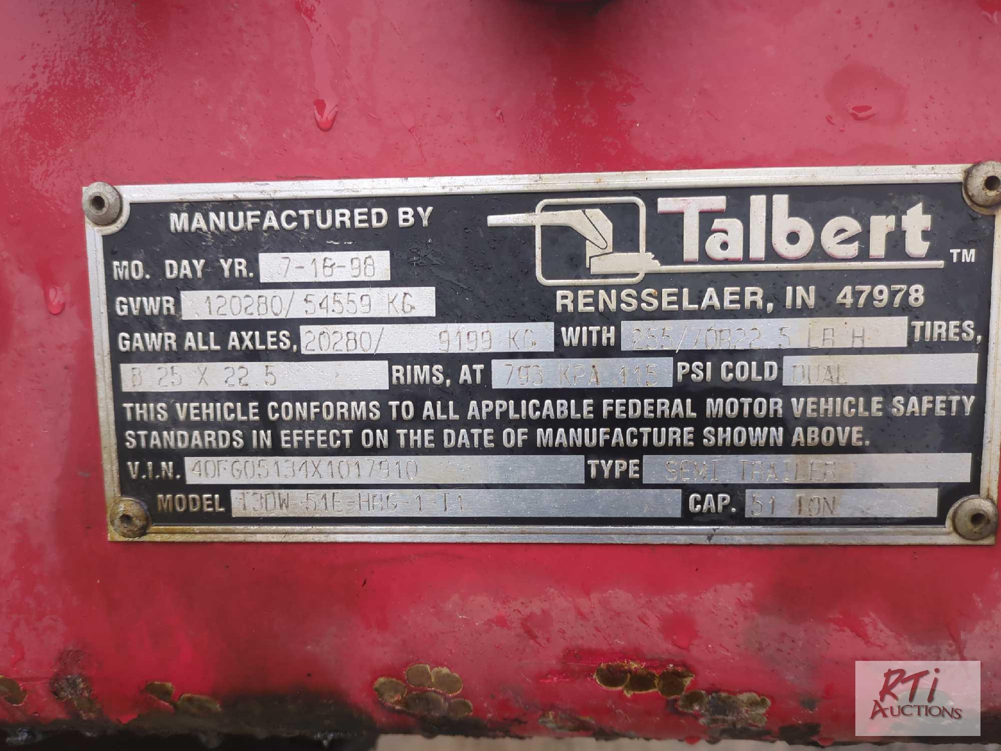 1999 Talbert T3W-51E-HRQ 51 ton tri axle, detachable gooseneck, 24ft well, air ride,