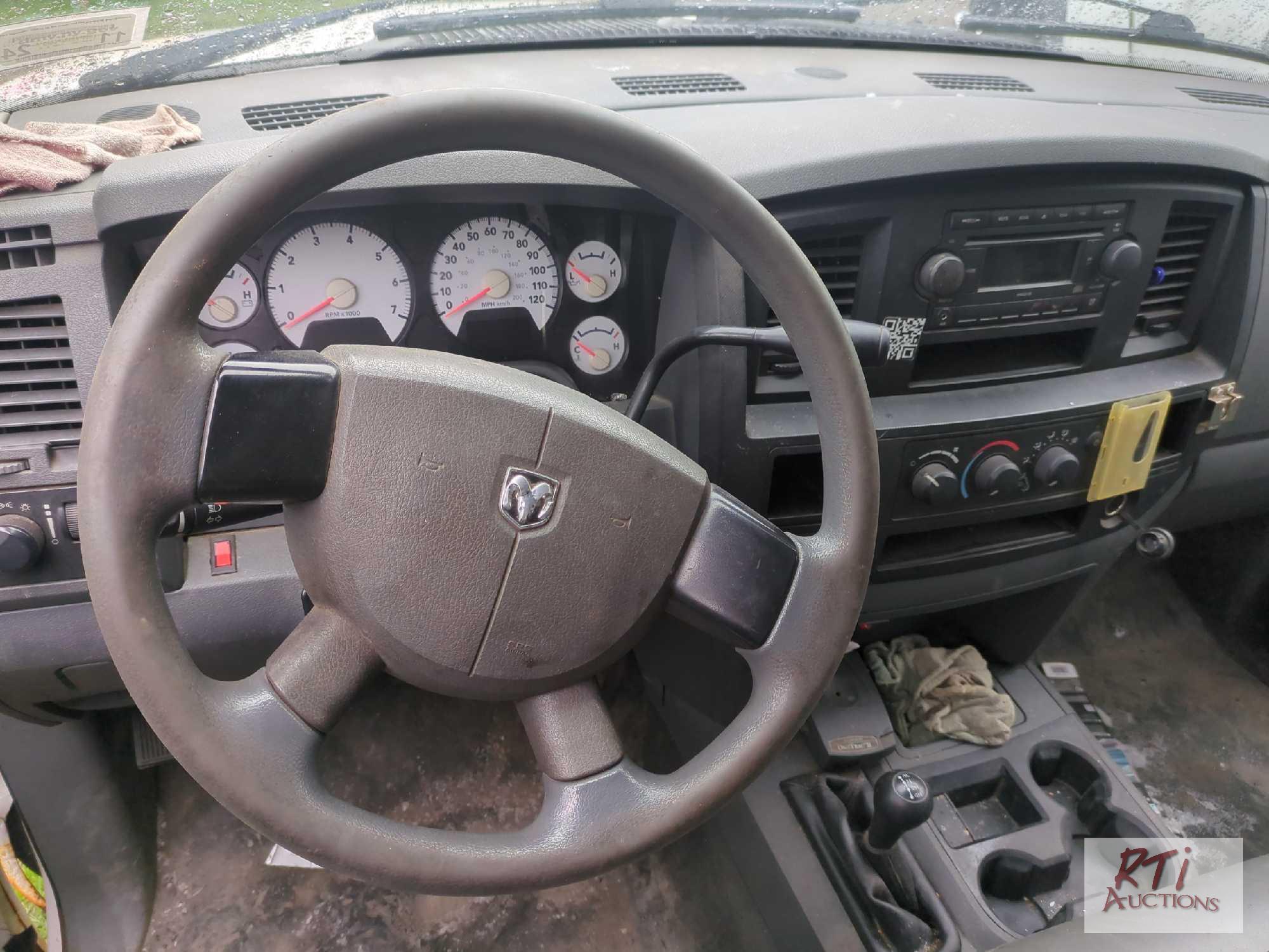 2007 Dodge 3500 HD double cab stake body truck, Omaha stake body, 4WD, PW, PL, plow,