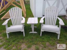 Set of 2 poly Adirondack folding chairs with side table