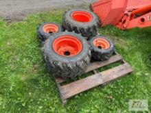 Set of 4 tires and wheels with ag tread, fits Kubota BX1500