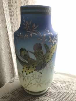 Roccoco blue art glass vase