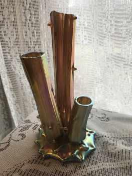 Steuben gold aurene triple stem tree vase