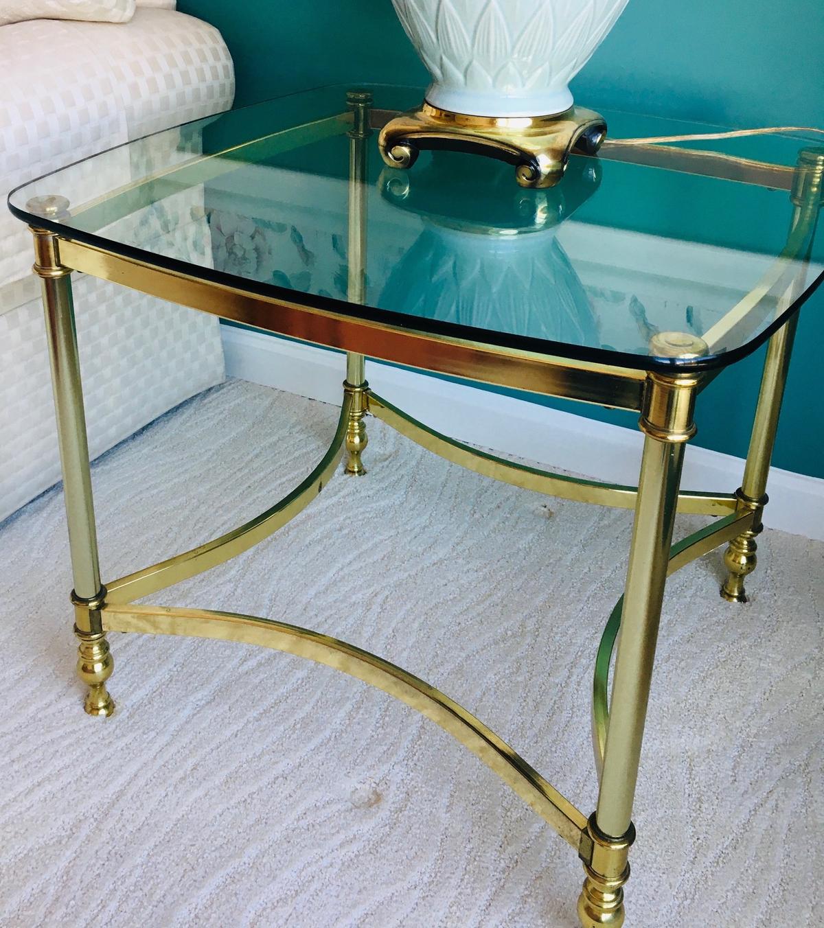 Glass End Table With Gold Framework