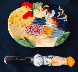 FItz and Floyd RICAMO Butter - Cheese Ball Plate & Knife