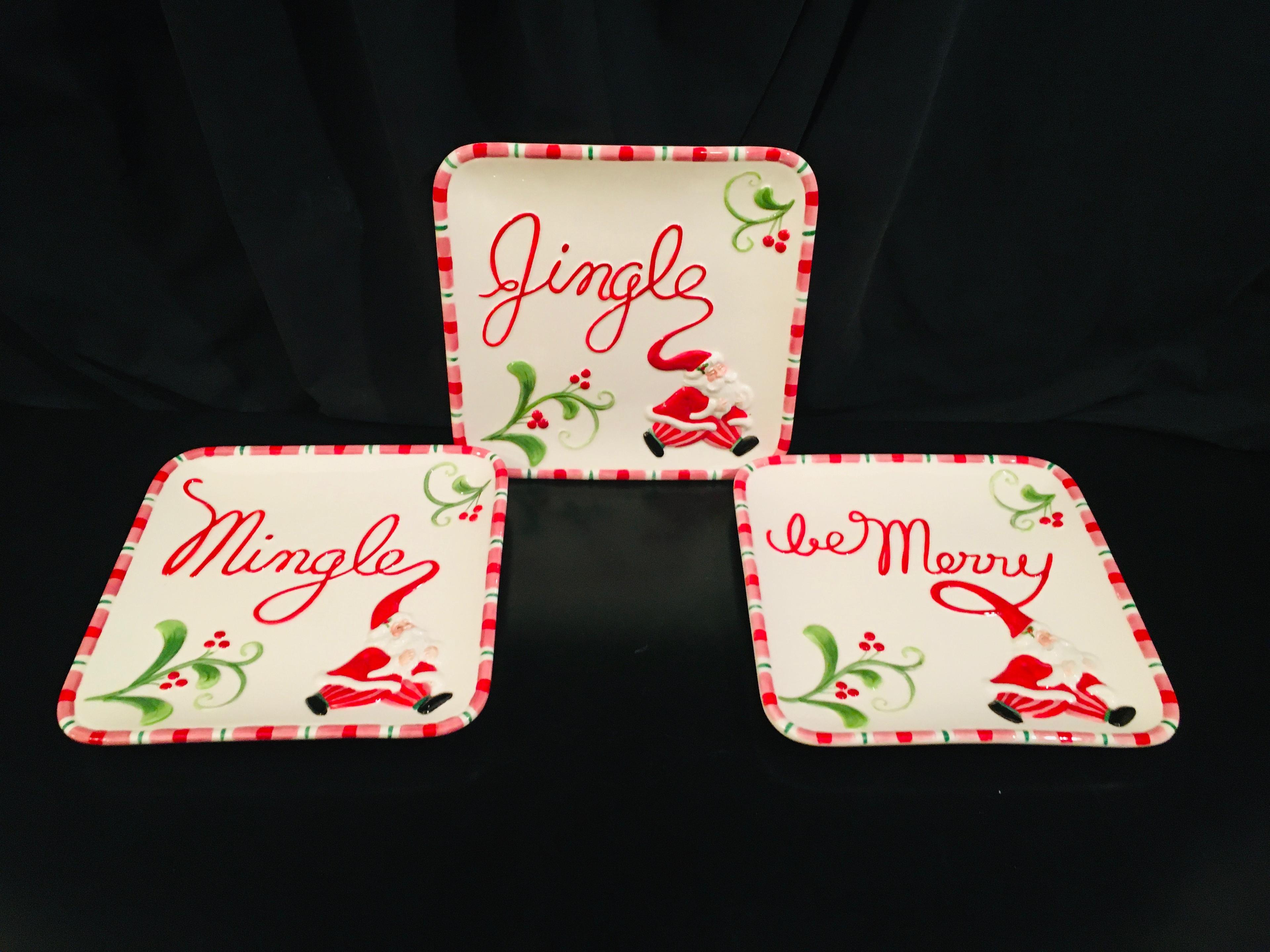 Fitz And Floyd -  Mingle, Jingle, Be Merry BE MERRY SNACK PLATES SET OF 3