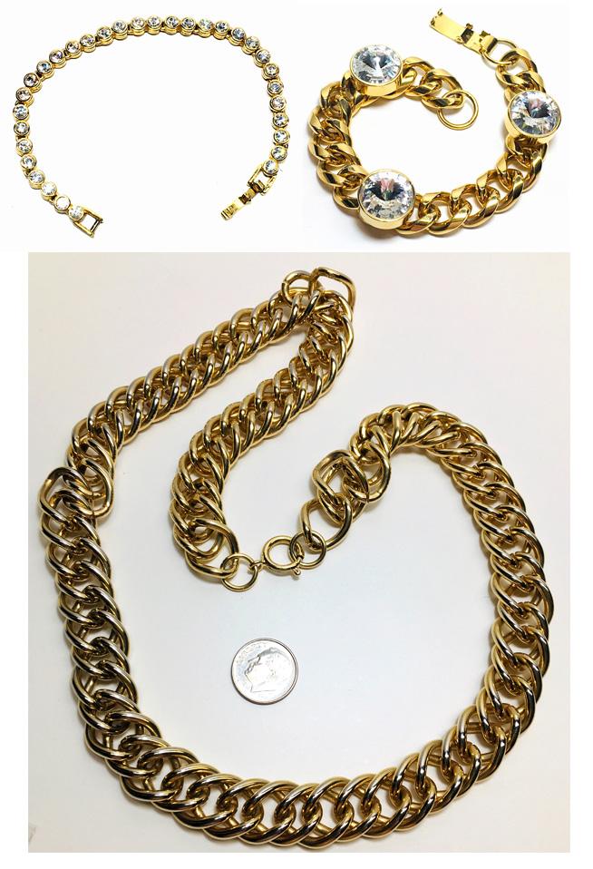 Fat & Heavy Gold Fashion Bracelet & Chain. Tennis Bracelet with Round CZ