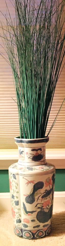 18" Asian Dragonfly and Lily Pad Vase