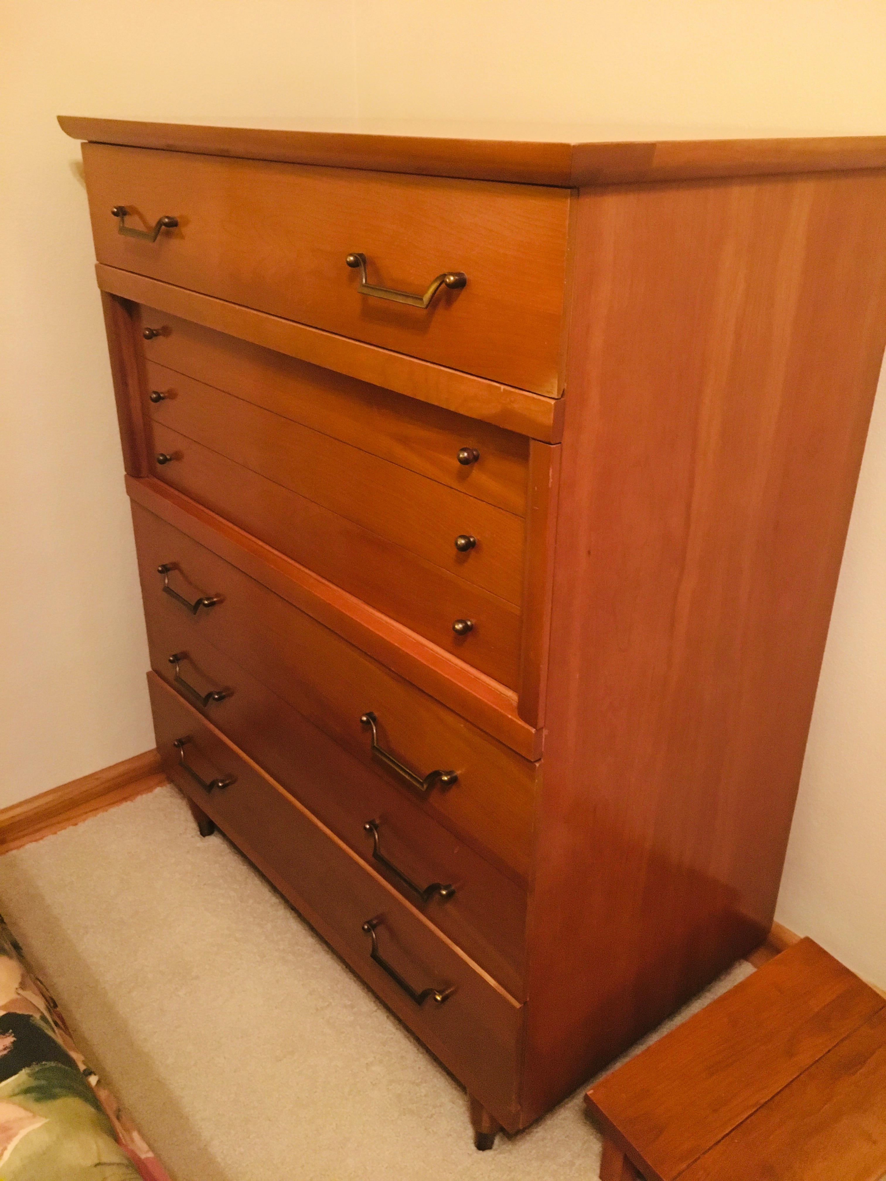 #3 CAVALIER Bedroom Suit Mid Century Headboard Chest Dresser mirror Box Springs, Mattress, Bedding