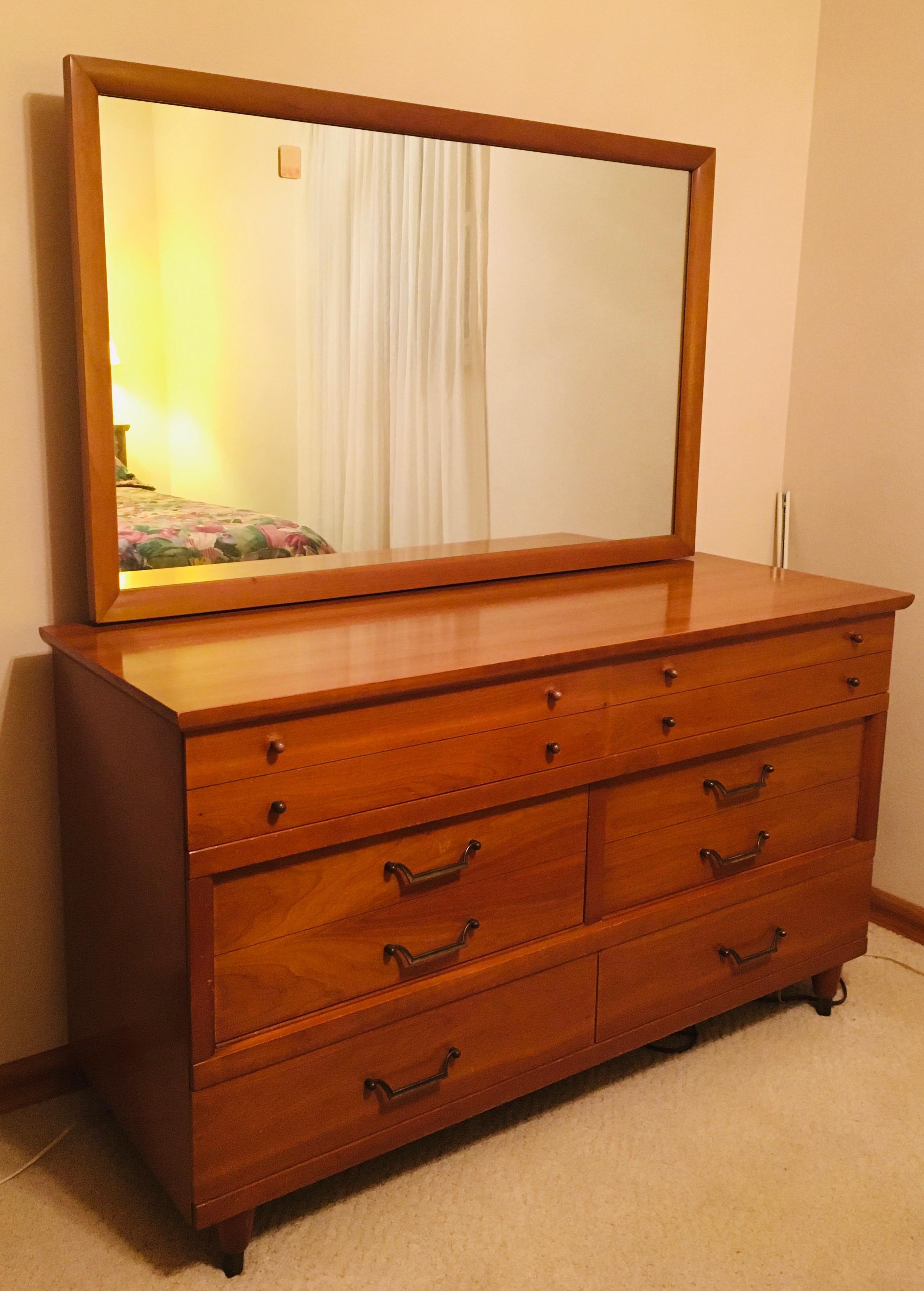 #3 CAVALIER Bedroom Suit Mid Century Headboard Chest Dresser mirror Box Springs, Mattress, Bedding