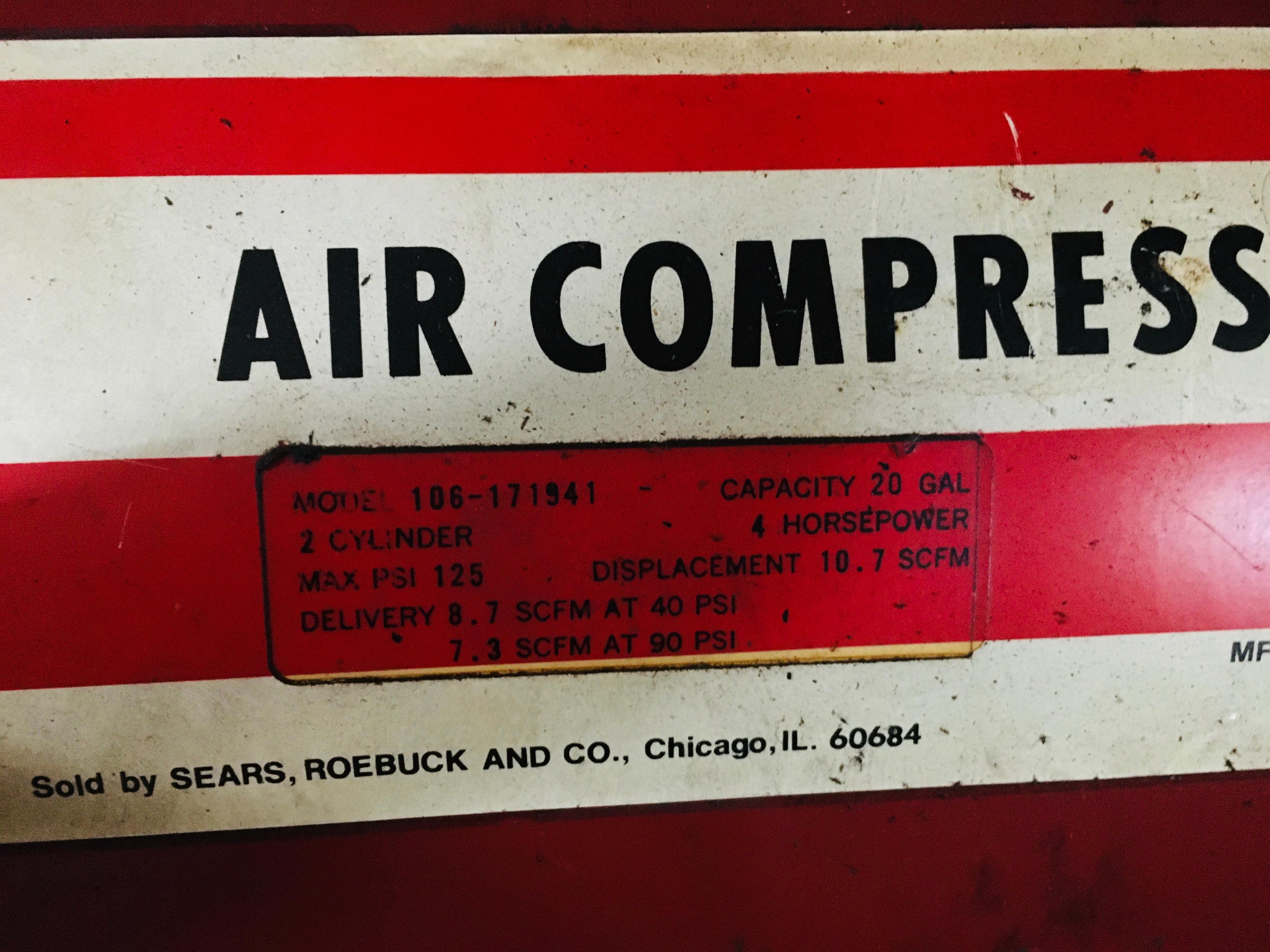 20 Gallon 4 HP Sears Air Compressor & Extra Long Air Lines