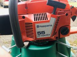 Husqvarna 55 Air Injection Chain Saw with Leather bar cover, chain, oil and Tree Stand
