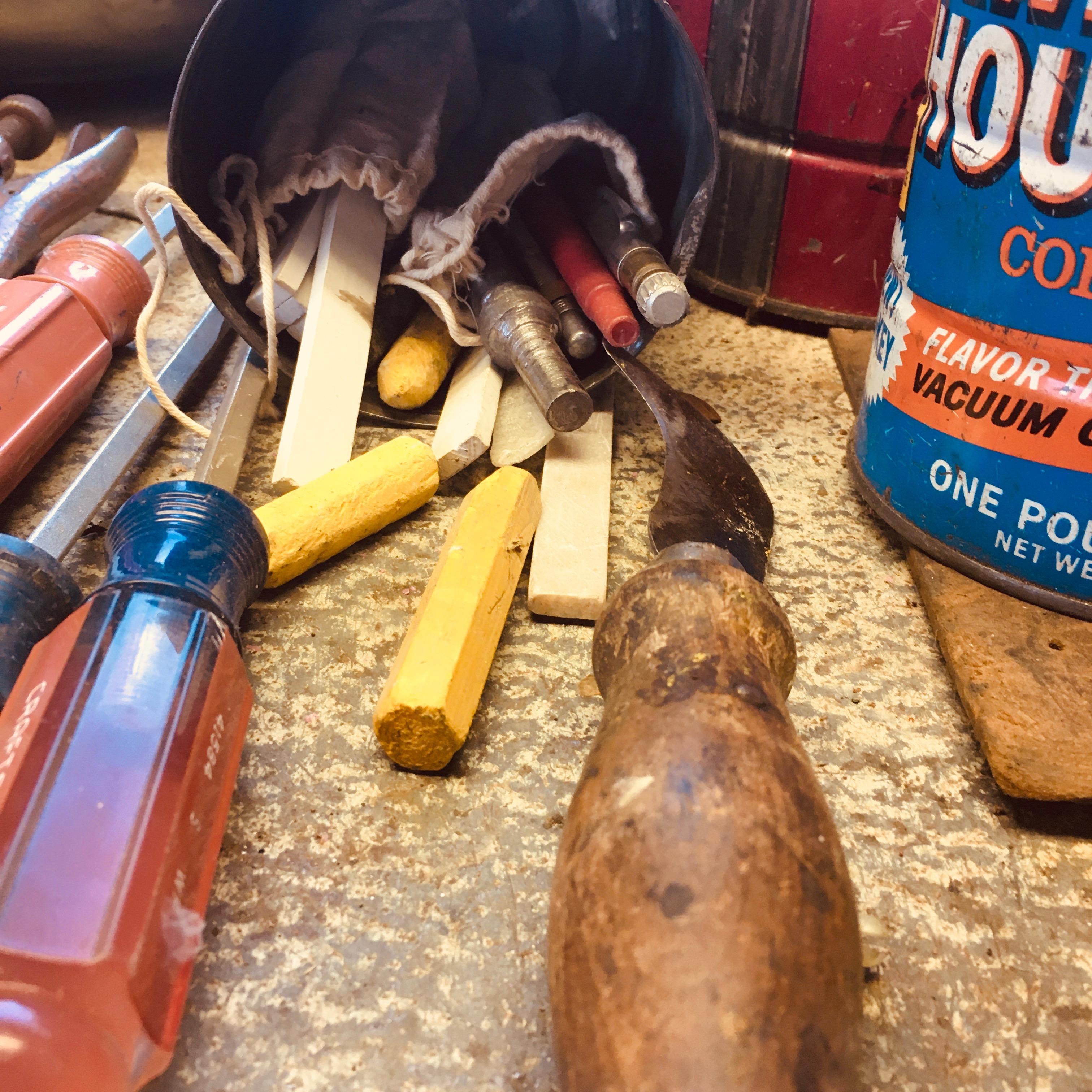 Workbench assortment. Mag Tray, Hilti, Vintage Oil Can, Nuts, Bolts and much more see pictures