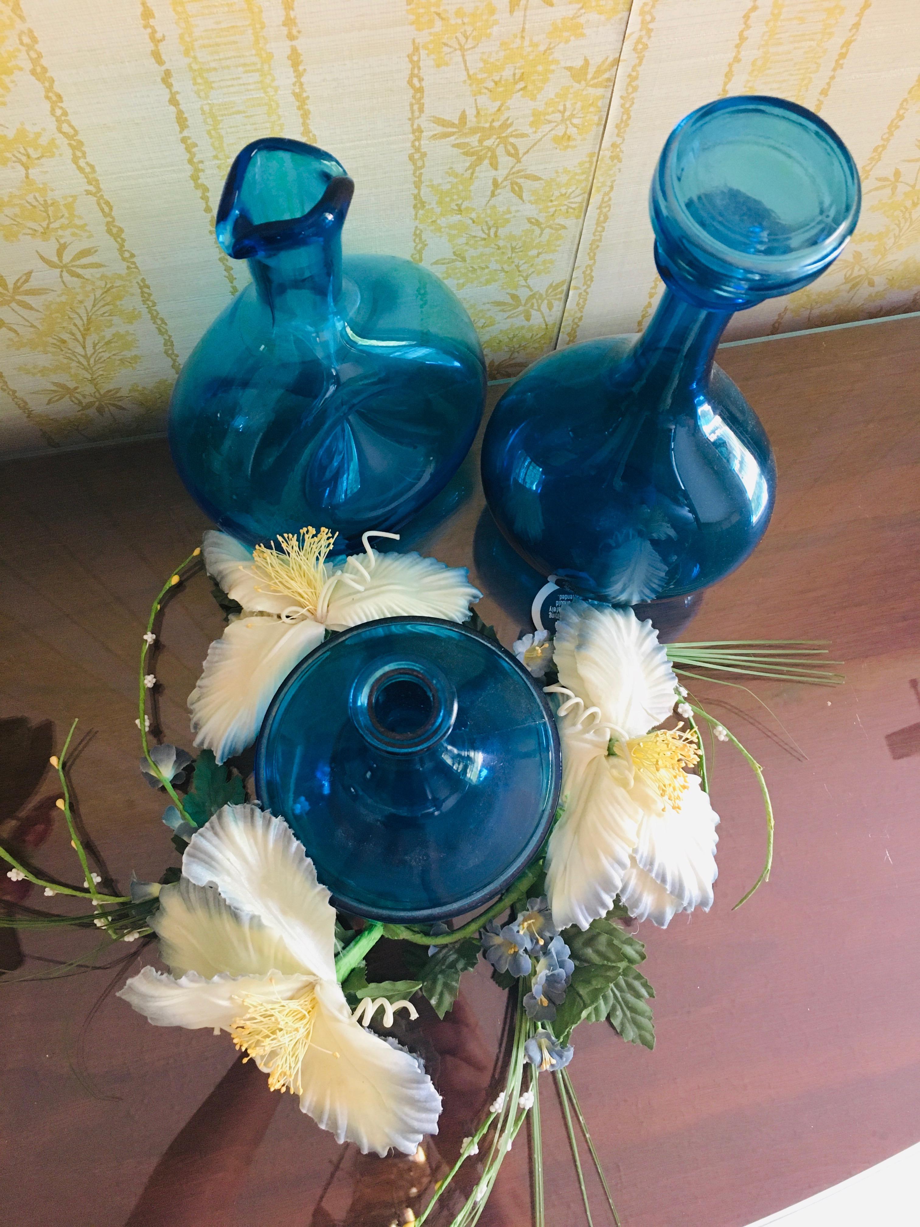 Collection of Blue Glass Vases. No marked names