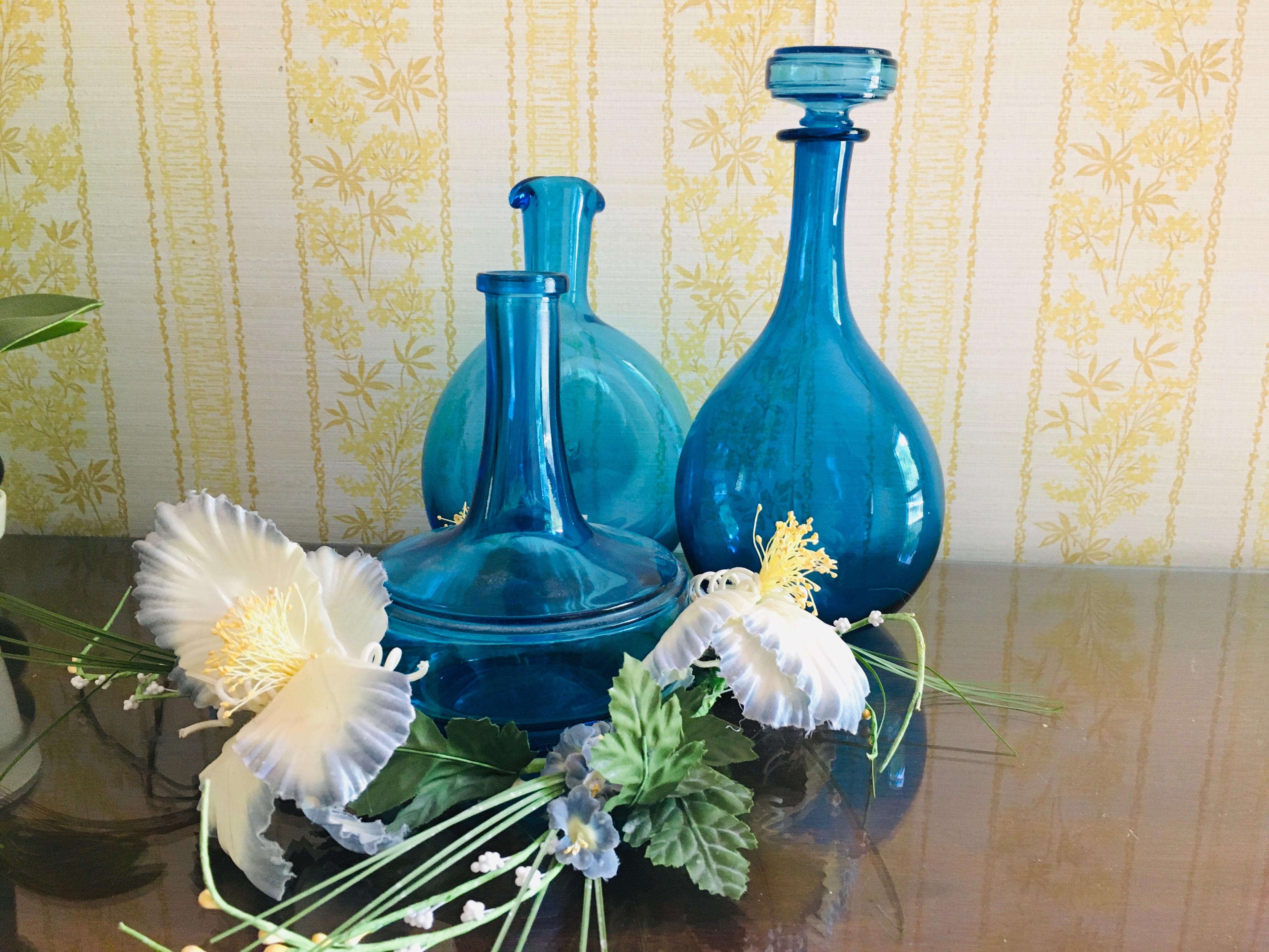 Collection of Blue Glass Vases. No marked names