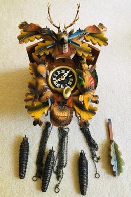 Vintage Hunting Theme Cuckoo Clock Bachmaier & Klemmer Clock Factory Berchtesgaden Germany 1971