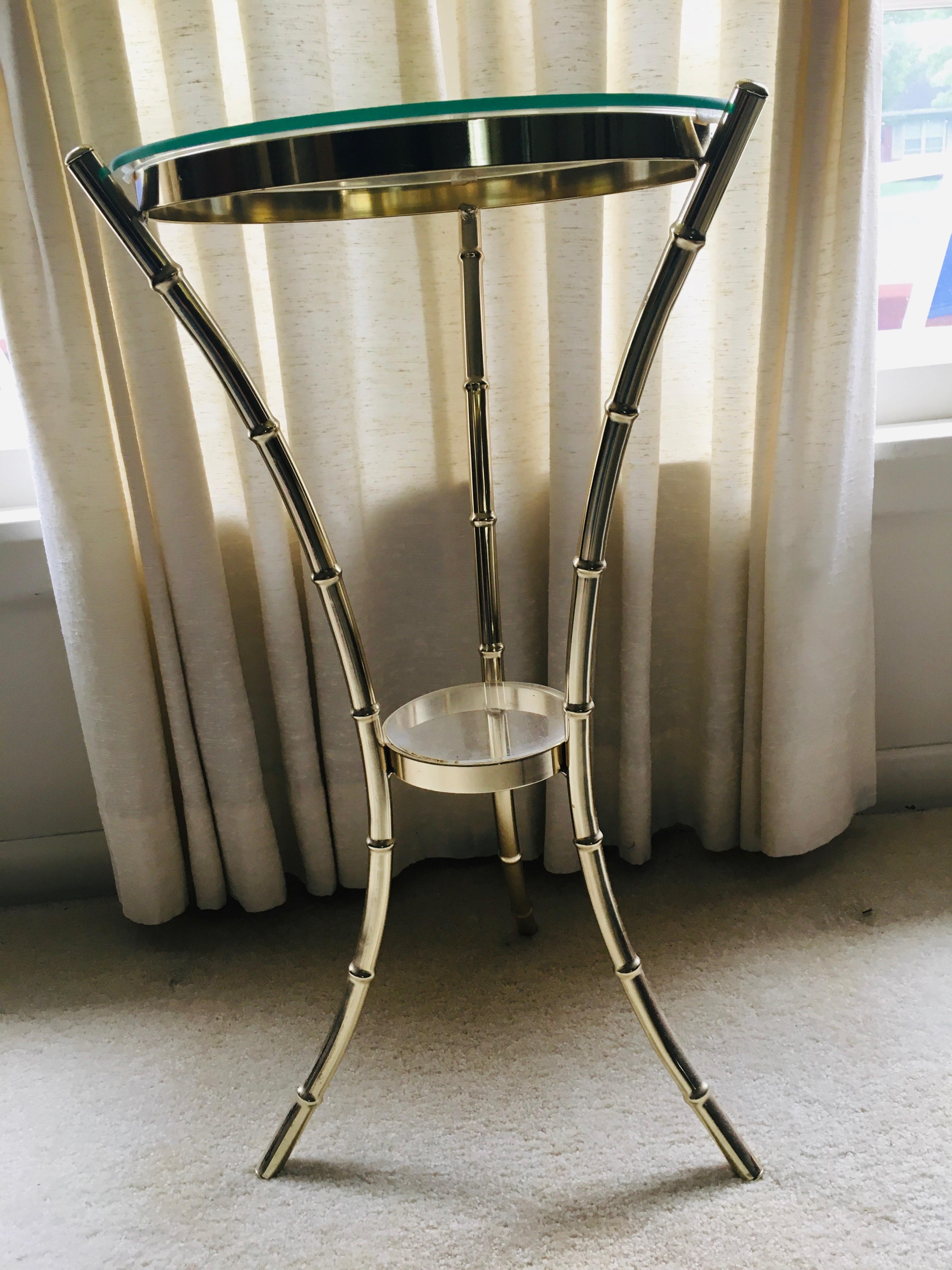 Small glass accent table with metal bamboo style legs