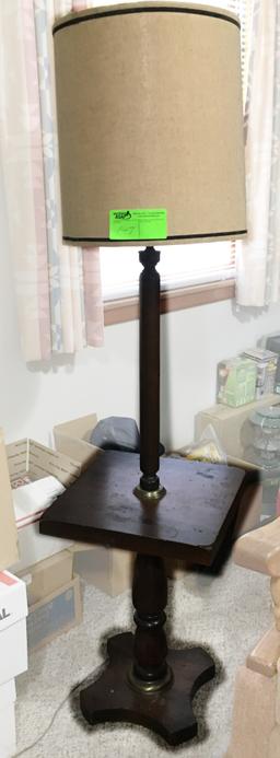 Wooden Floor Lamp and End Table Combination