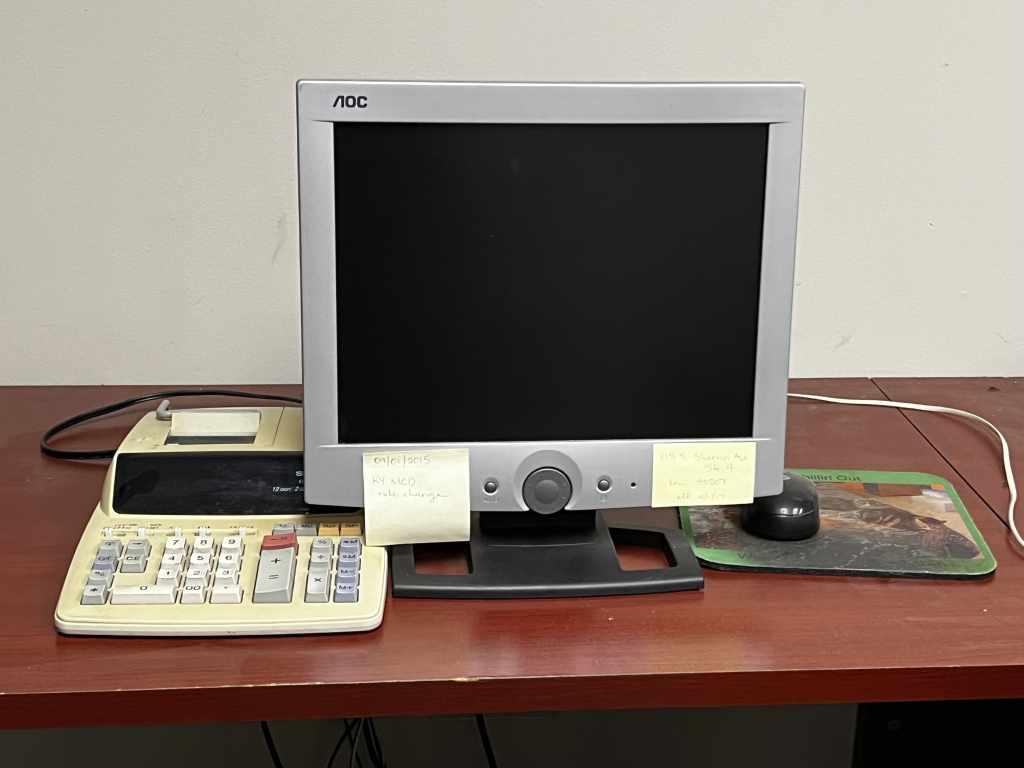 HP and Dell Computers, Monitor, and Adding Machine
