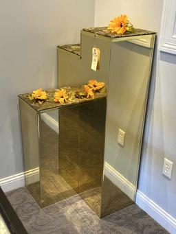 2 Polished Brass Mirrored Multi-Tiered Display Pod