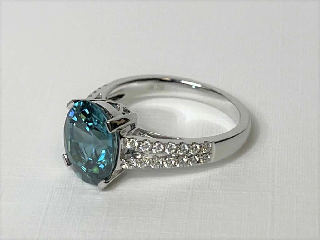 18K White Gold 5 Carat Natural Blue Zircon Ring, J