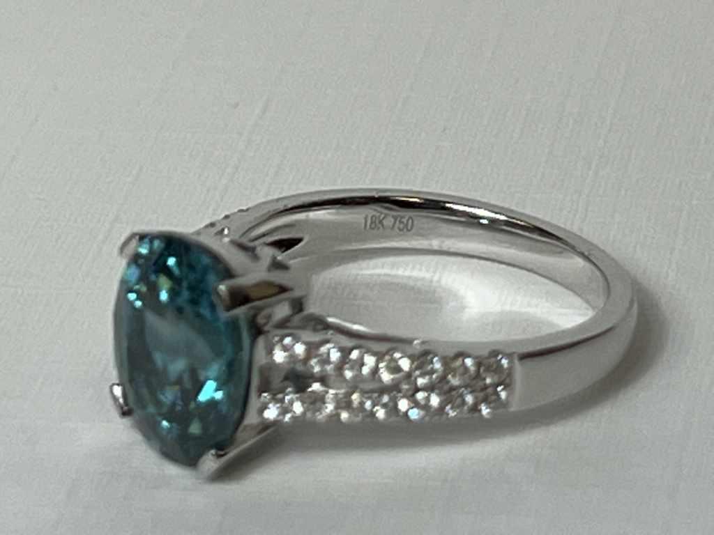 18K White Gold 5 Carat Natural Blue Zircon Ring, J