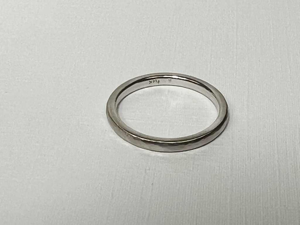 14K White Gold 2 mm Hammered Stain Textured Band