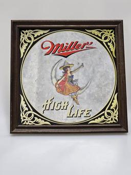 Miller High Life "Moon Girl" Bar Mirror - Framed