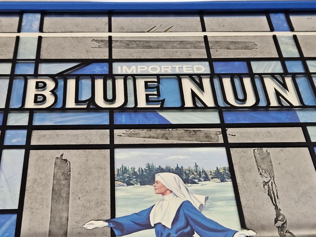 Blue Nun "Ice Skating" Stained Glass Bar Mirror