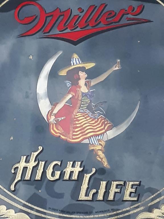 Miller High Life "Moon Girl" Bar Mirror - Framed