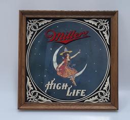 Miller High Life "Moon Girl" Bar Mirror - Framed