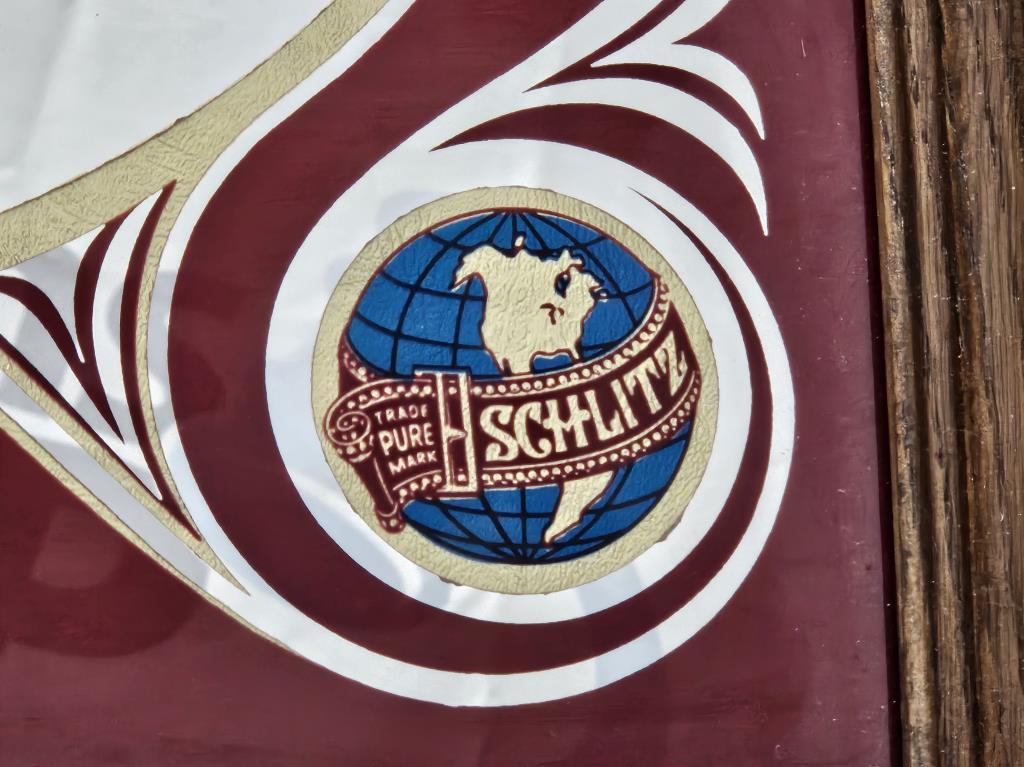 Schlitz Beer Logo & Globes Bar Mirror - Framed