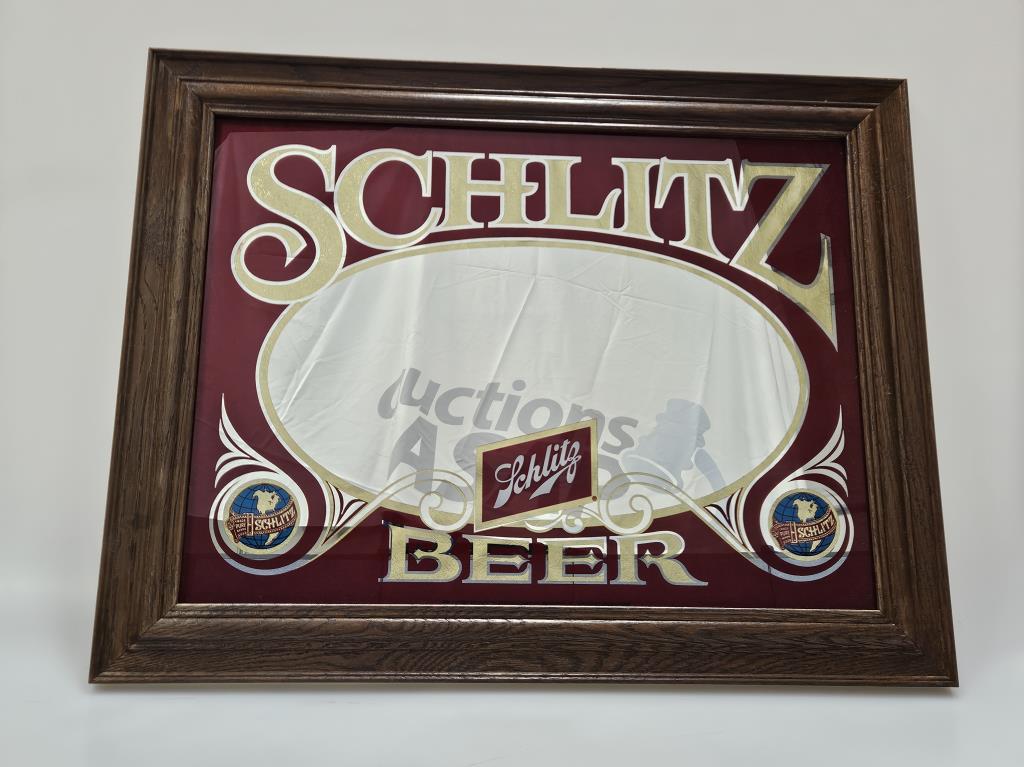 Schlitz Beer Logo & Globes Bar Mirror - Framed