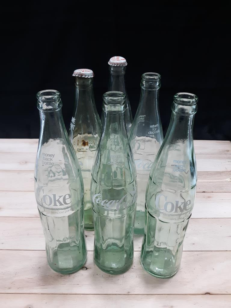 Coke Bottle Lot w/ Vintage Wooden Tray & Minis