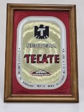 Tecate Cerveza Red & Gold Bar Mirror - Framed