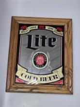 Miller Lite "Cold Beer" Bar Mirror - Framed