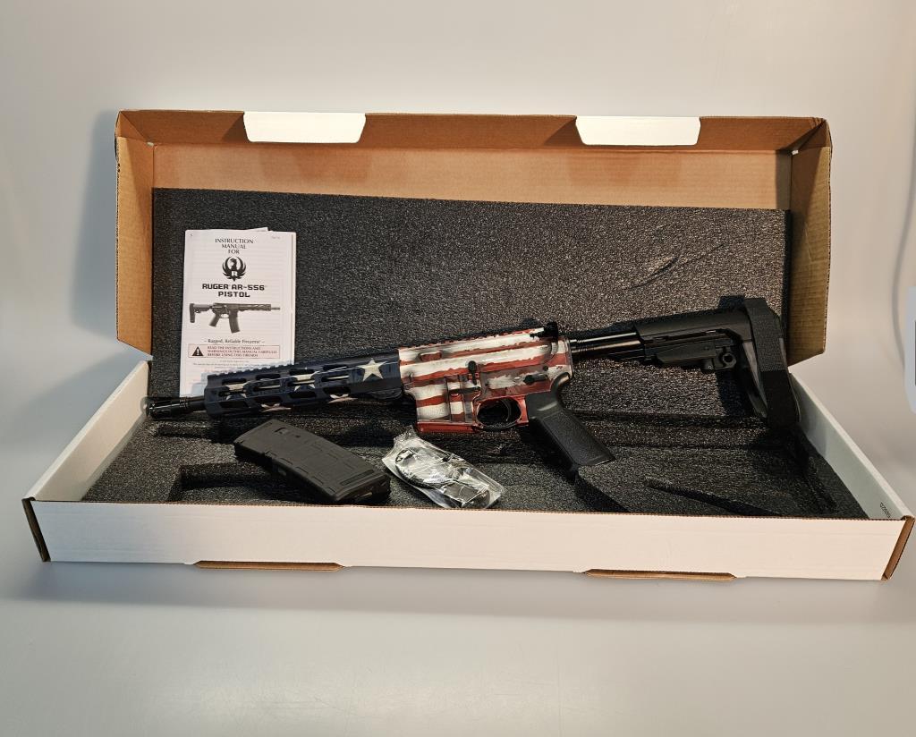 New Ruger AR-556 5.56 NATO Pistol, American Flag w/ Stabilizing Brace