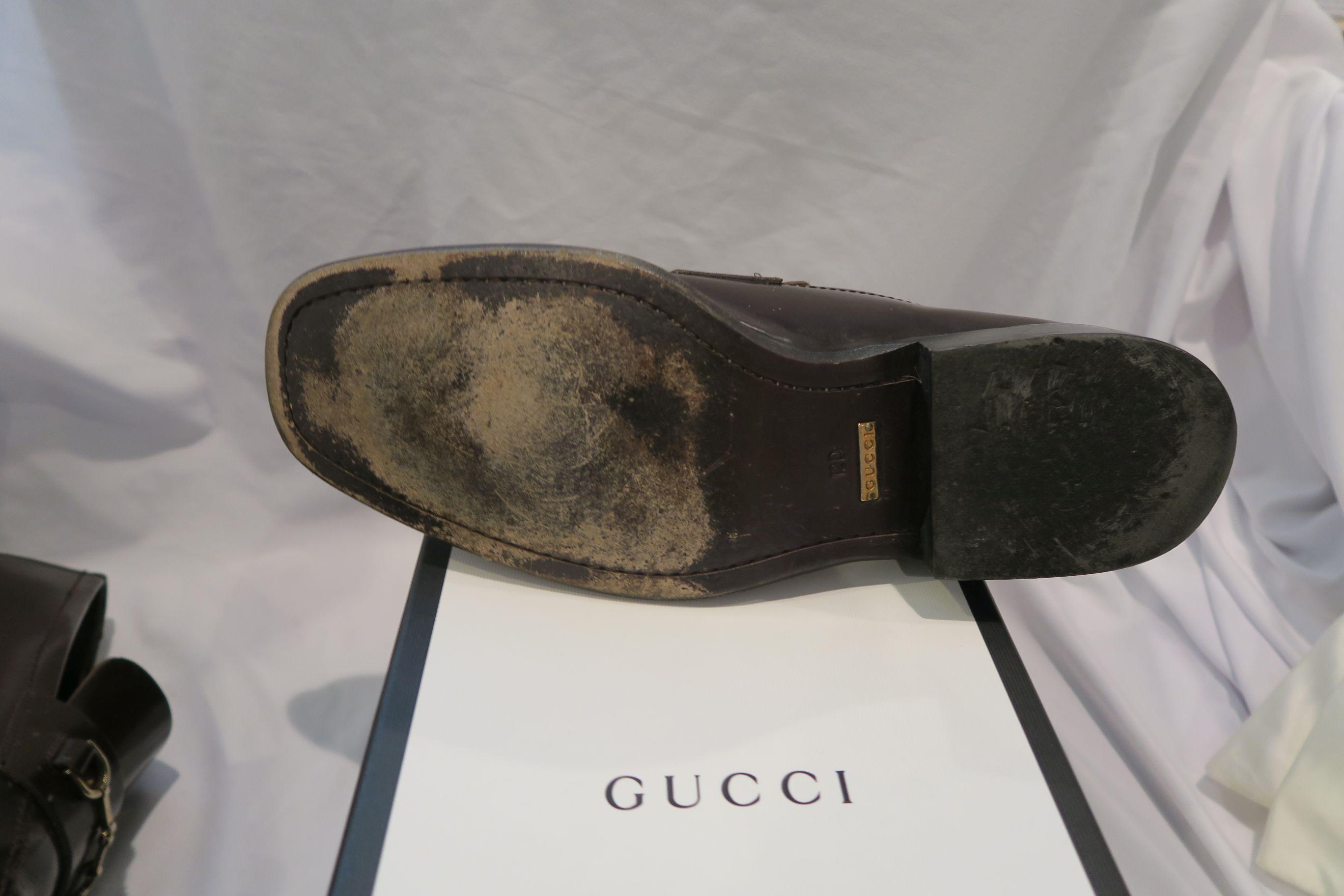 Gucci Men's Shoes, Brown Leather, worn, in Gucci box with shoe bags, size 12D