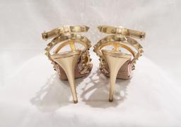 Valentino Rose Gold Garavani Rockstud Sequined Leather Ankle Strap Pumps (size 36)