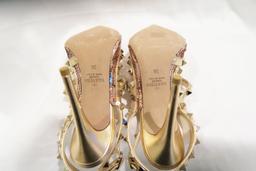 Valentino Rose Gold Garavani Rockstud Sequined Leather Ankle Strap Pumps (size 36)