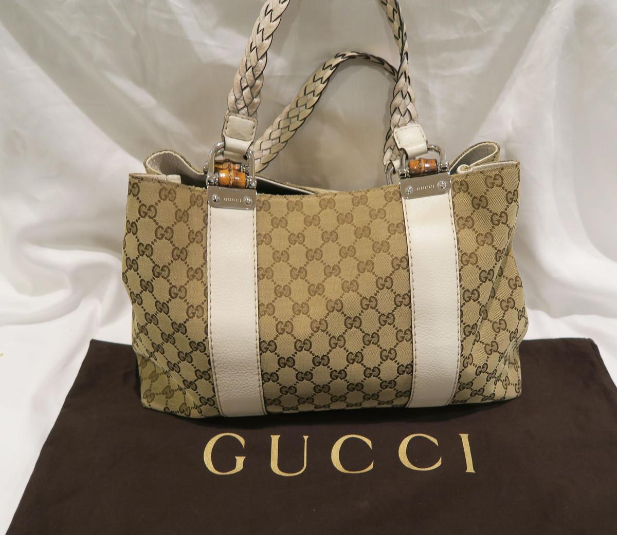 Gucci Signature Print Handbag w/White Leather Strap Style 19622564