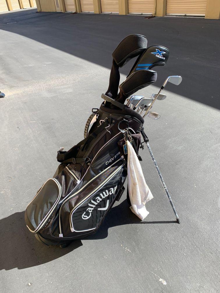 Golf Clubs: Callaway Black Golf Bag with Warrior Driver, Taylormade R7 10.5 Driver, Callaway 4H Hybr