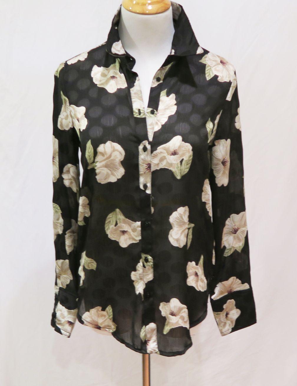 Zara Black Floral Print Long-Sleeved Blouse, size XS, new with tags