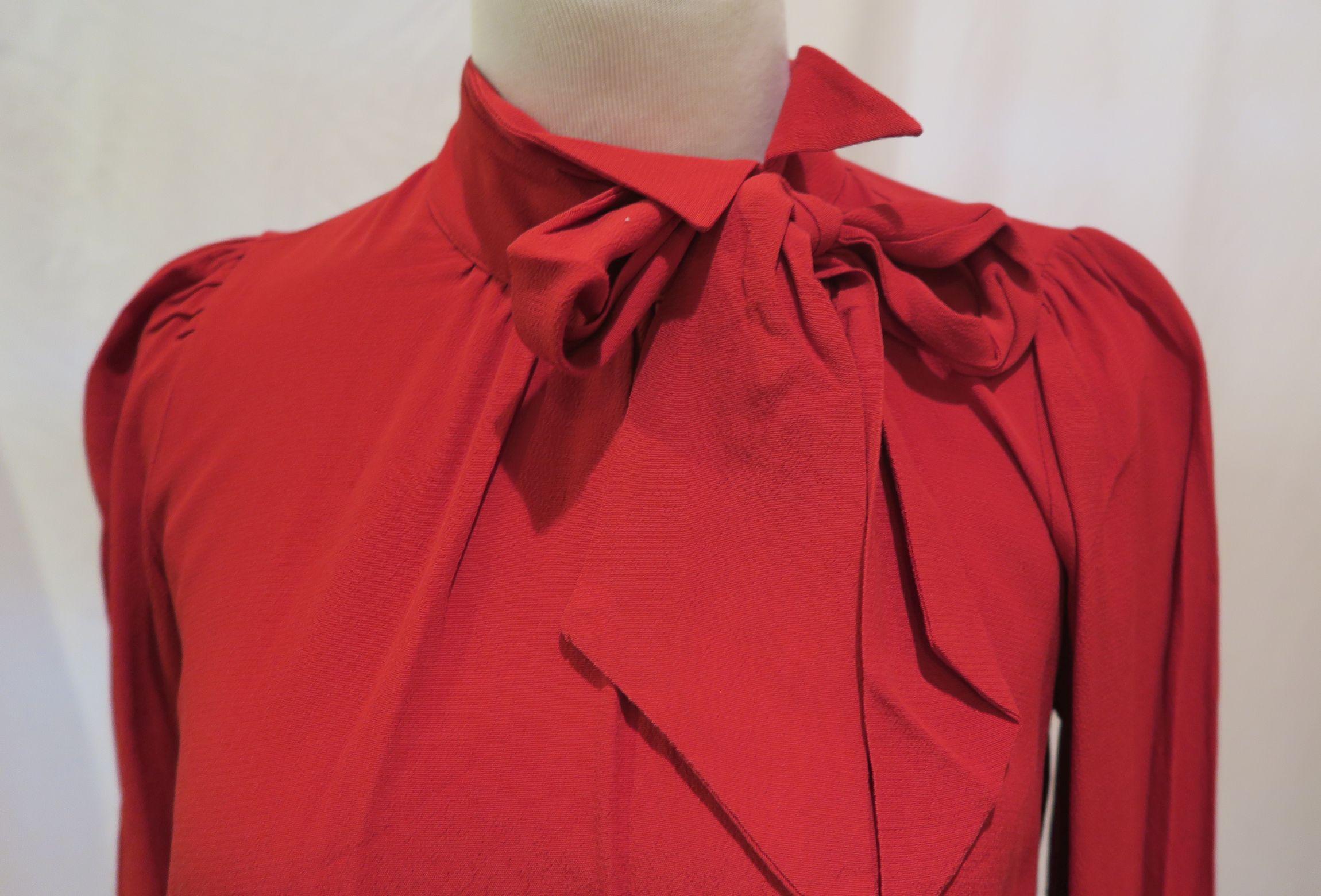 Bebe Red Bow-Tie Blouse Long Sleeved, size 0, new with tags