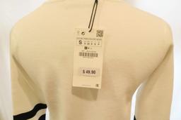 Zara Cream w/Black Trim Knit Long-Sleeved Dress, size S, new with tags