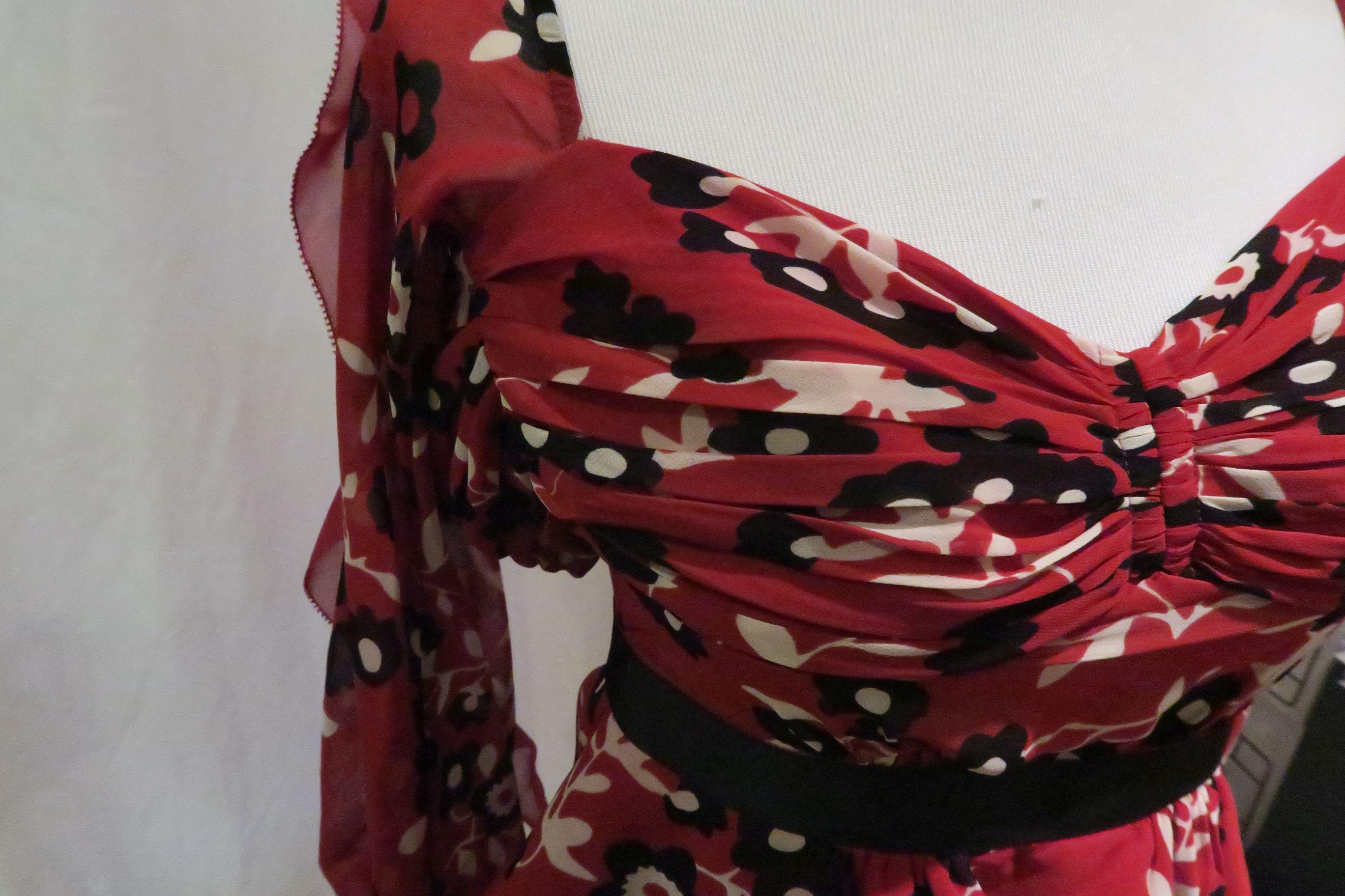 Self-Portrait Red w/Black/White Floral Print Peplum Top, size 0, new with tags
